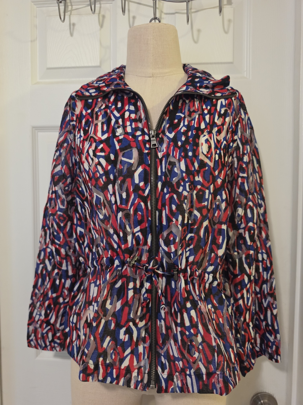 Ruby Rd. Red Blue White Printed Zip-Front Utility Jacket Size Small